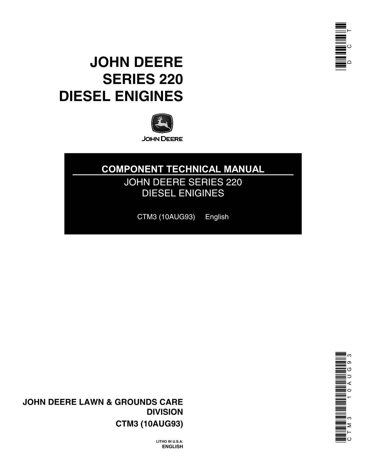 John Deere SERIES 220 ENIGINE REPAIR SERVICE TECHNICAL MANUAL CTM3