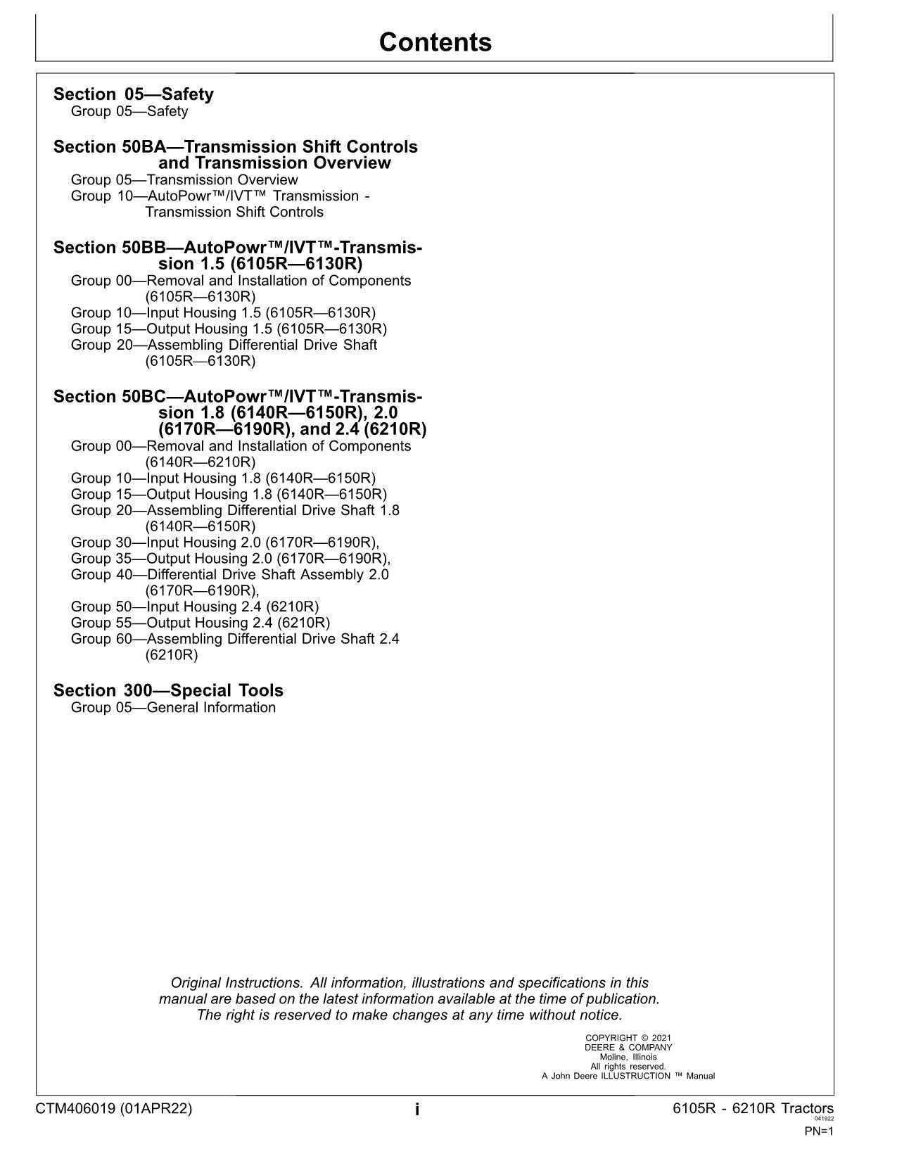 JOHN DEERE 6150R 6150RH 6170R 6190R 6210R 6210RE IT4 TRANSMISSION SERVICE MANUAL