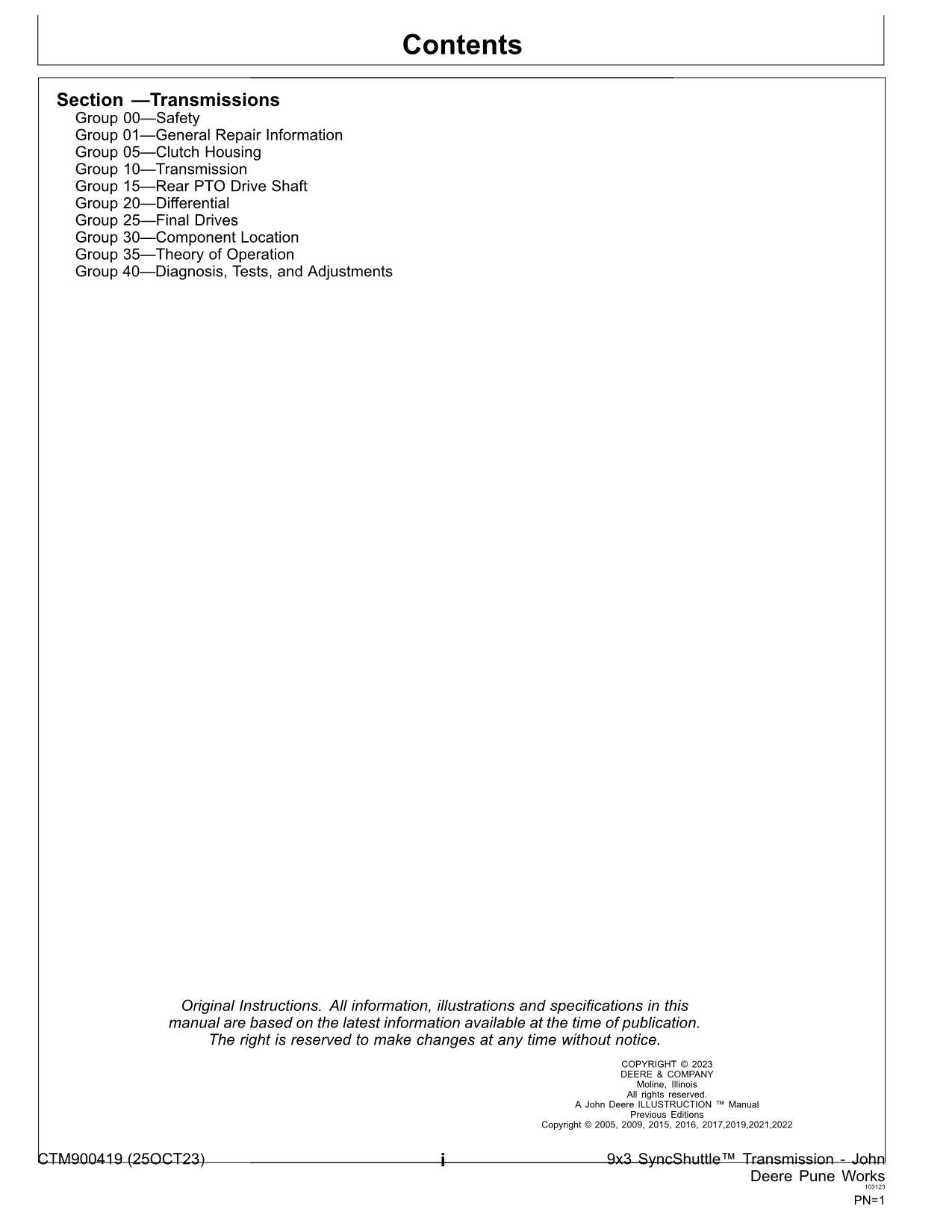 JOHN DEERE PY0970 9x3 SYNCSHUTTLE  TRANSMISSION SERVICE MANUAL