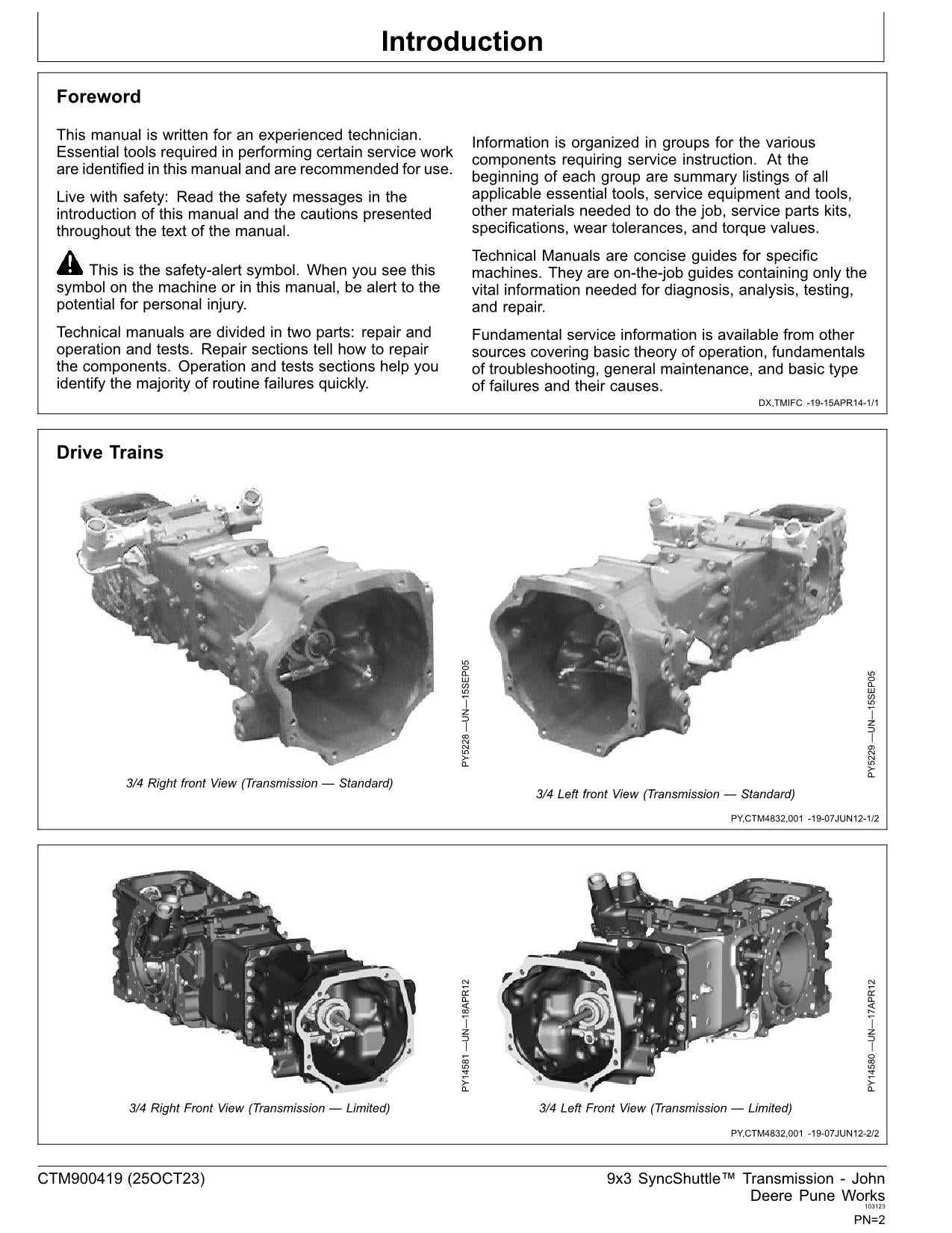 JOHN DEERE PY0970 9x3 SYNCSHUTTLE  TRANSMISSION SERVICE MANUAL