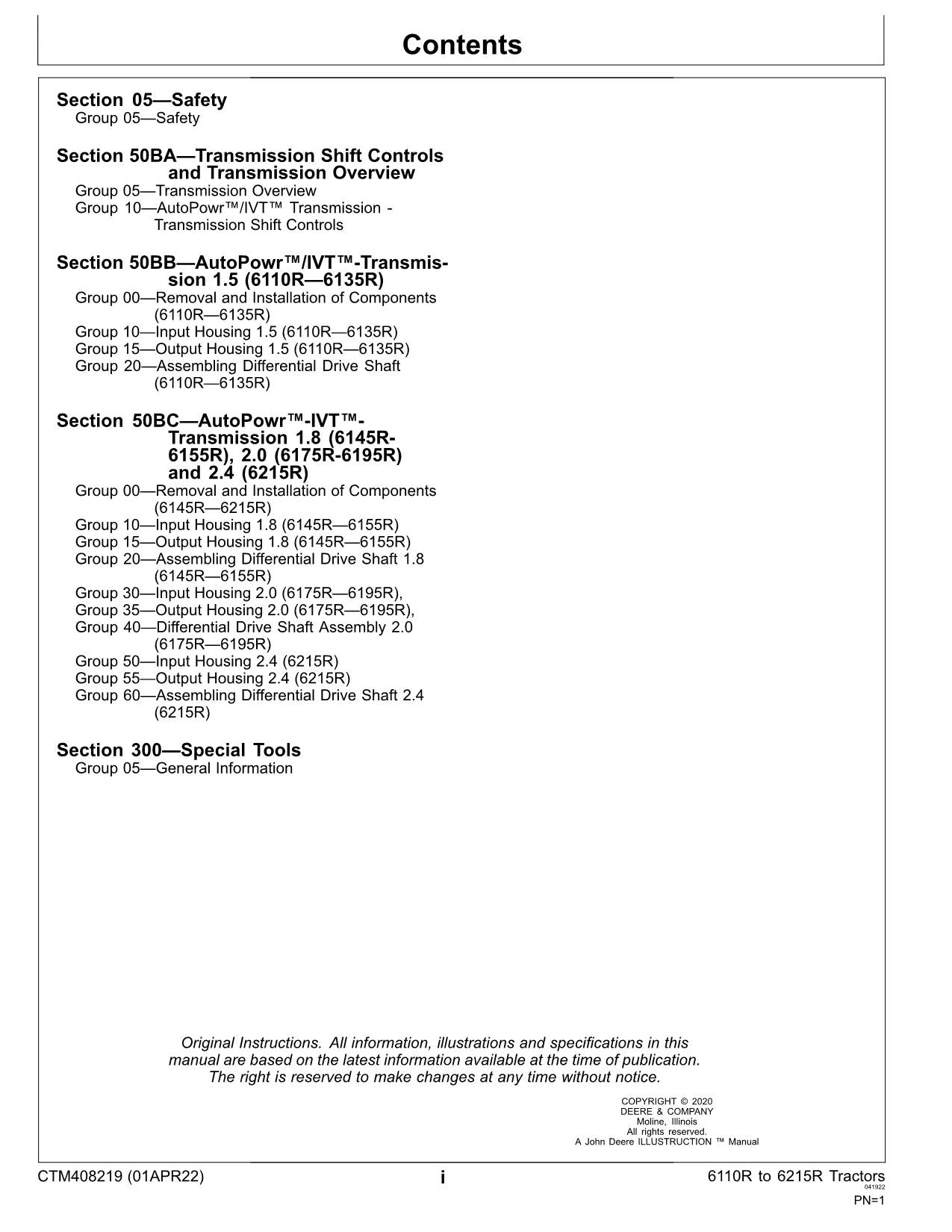 JOHN DEERE 6110R 6215R FT4 AUTOPOWR IVT TRANSMISSION SERVICE REPAIR MANUAL