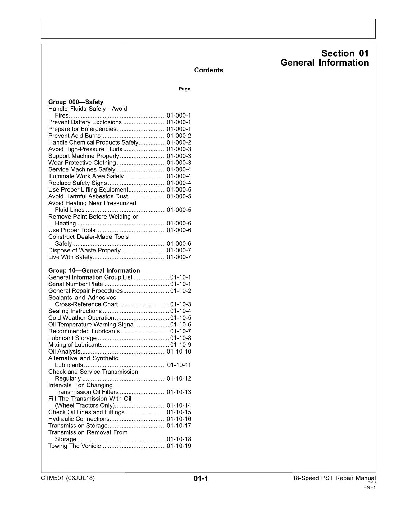 JOHN DEERE 9030 9230 9330 9430 9530 9630 18-Speed PST TRANSMISSION REPAIR MANUAL