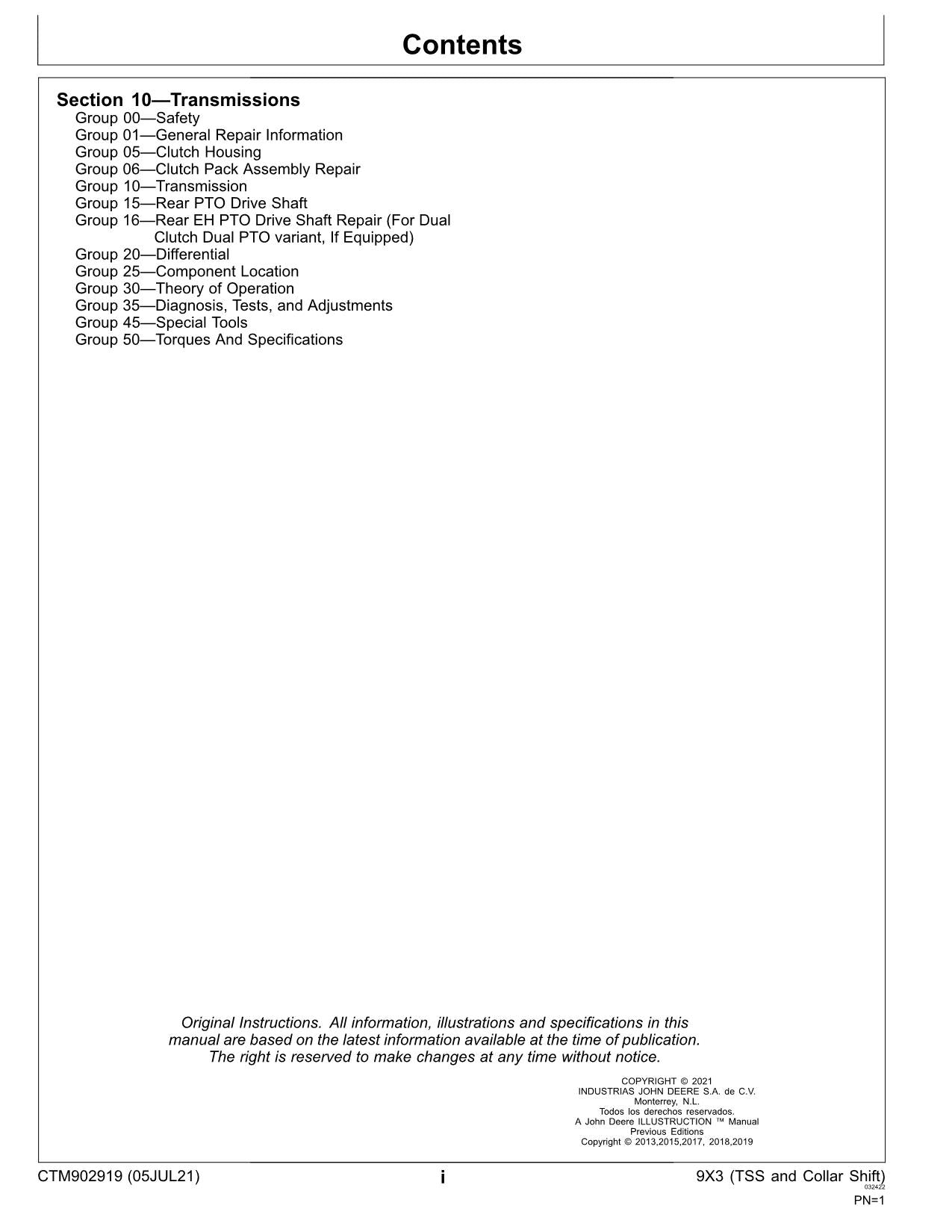 JOHN DEERE 5310 5610 5405 Clutch DRIVETRAIN 9x3 TRANSMISSION SERVICE MANUAL