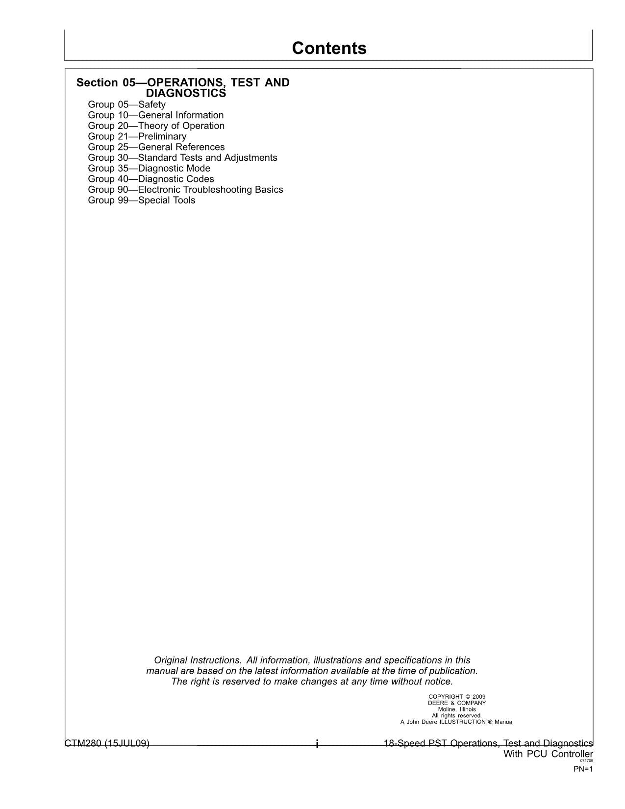 JOHN DEERE 9220 9320 9420 9520 TRANSMISSION OPERATIONS TEST DIAGNOSTIC MANUAL