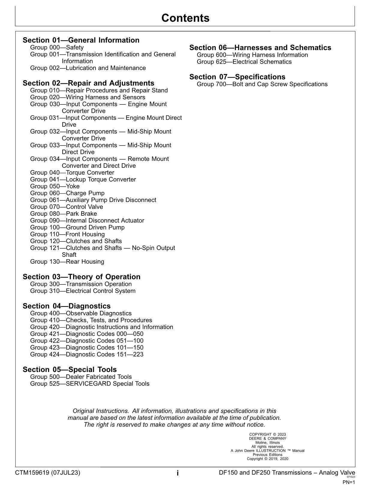 JOHN DEERE DF150 DF250 ANALOG VALVE TRANSMISSION SERVICE MANUAL