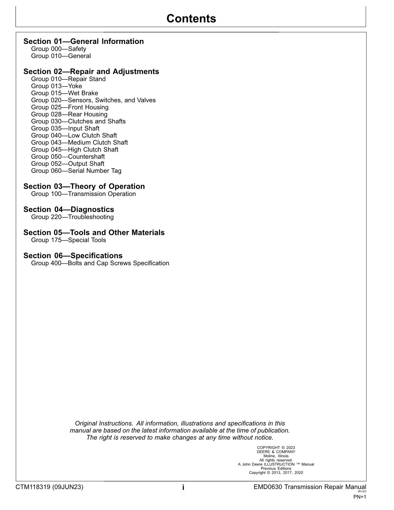 JOHN DEERE EMD0630 TRANSMISSION TRANSMISSION REPAIR SERVICE MANUAL