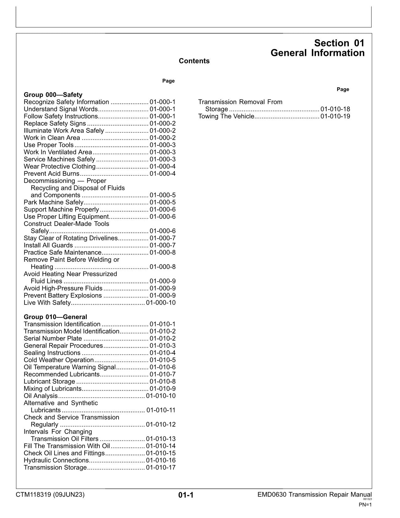 JOHN DEERE EMD0630 TRANSMISSION TRANSMISSION REPAIR SERVICE MANUAL