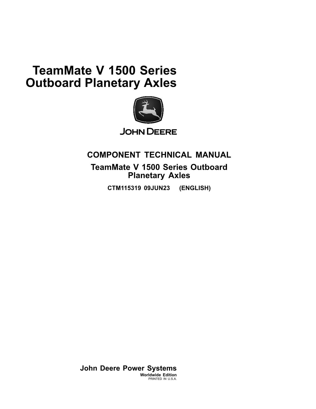 JOHN DEERE TEAMMATE V 1500 SERIES OUTBOARD PLANETARY AXLE REPAIR SERVICE MANUAL