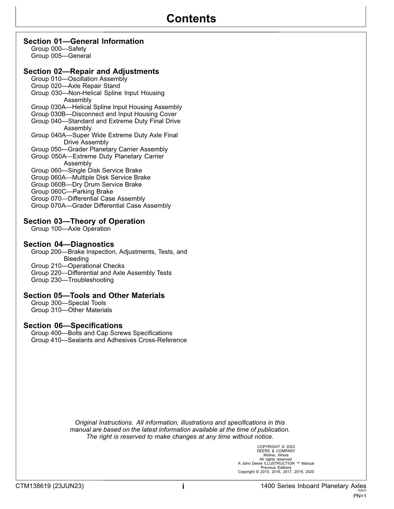 JOHN DEERE 1400 SERIES INBOARD PLANETARY AXLE REPAIR SERVICE MANUAL CTM138619