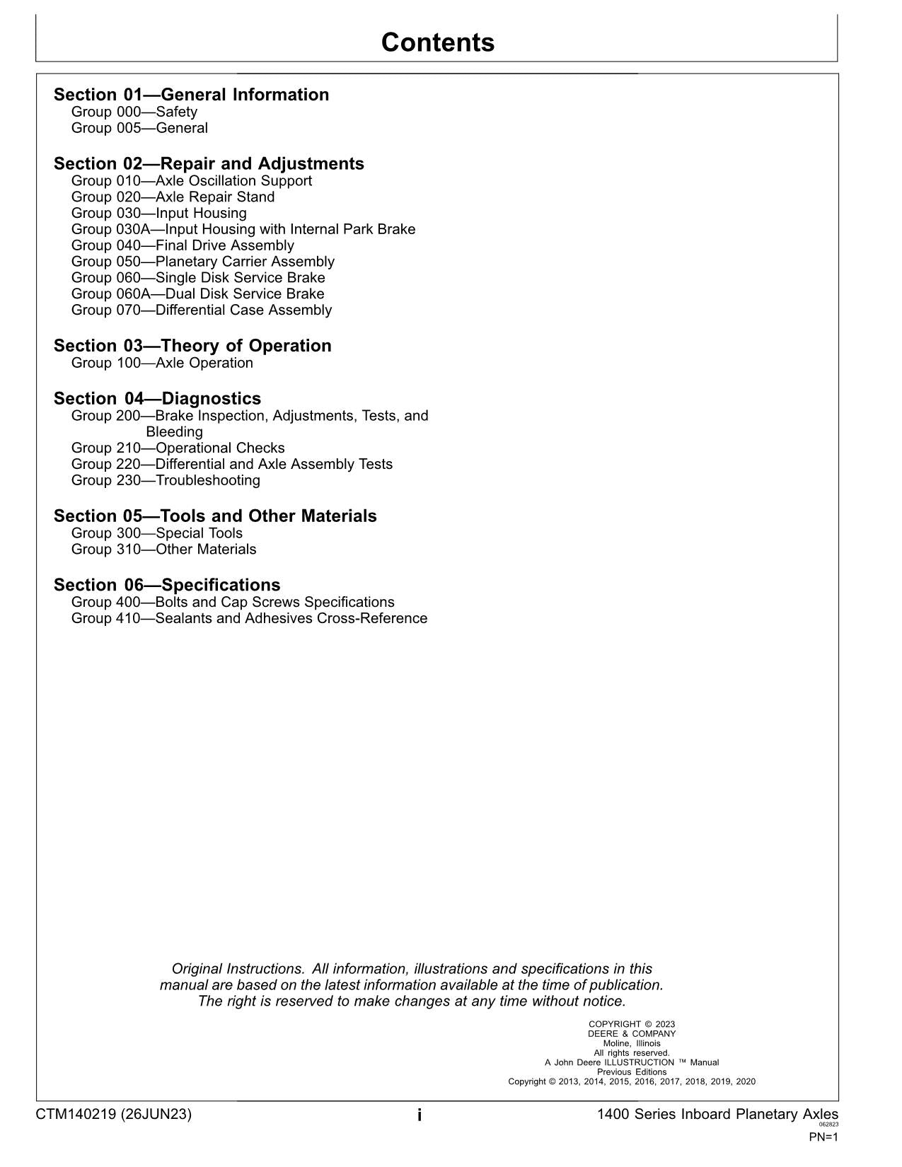 JOHN DEERE 1400 IV SERIES INBOARD PLANETARY AXLE REPAIR SERVICE MANUAL CTM140219