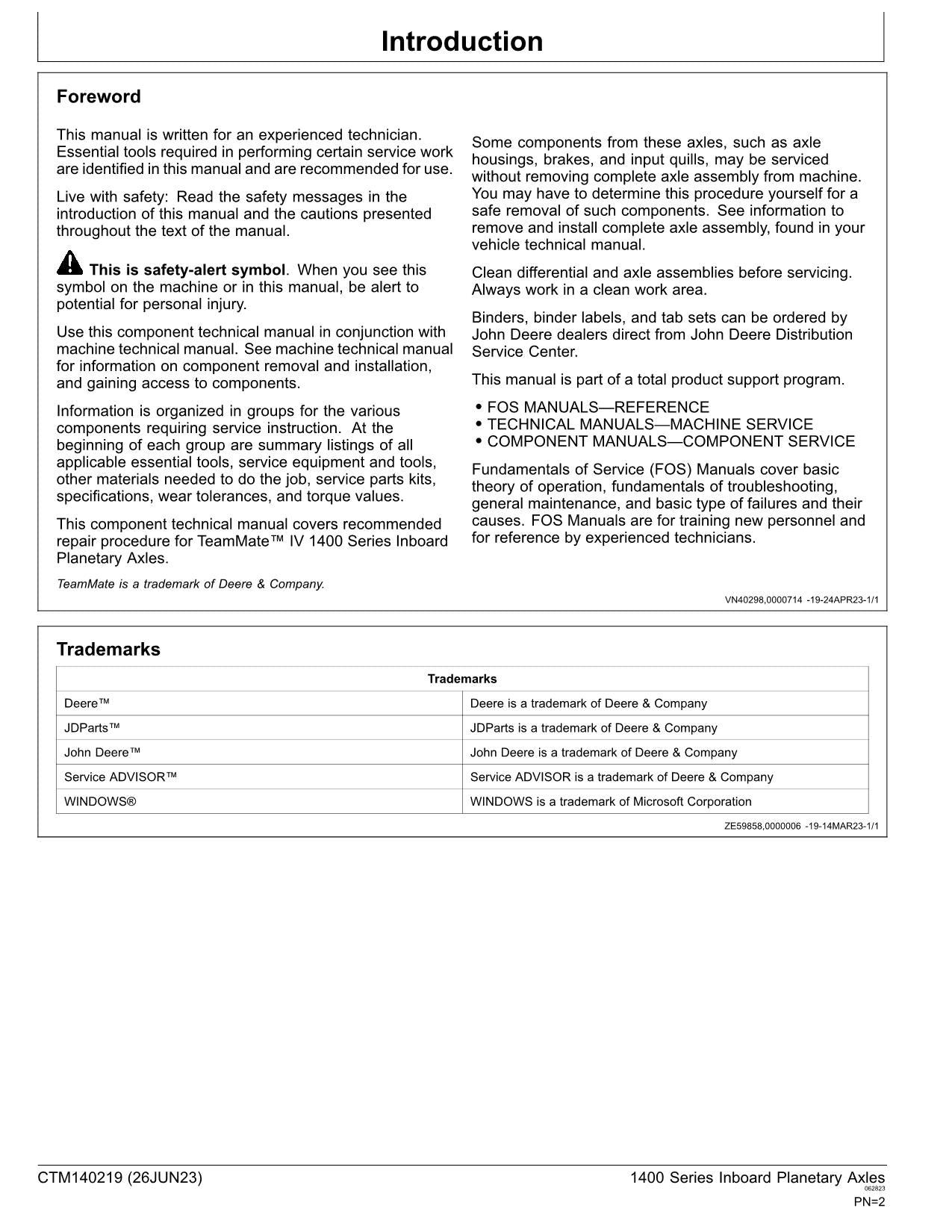 JOHN DEERE 1400 IV SERIES INBOARD PLANETARY AXLE REPAIR SERVICE MANUAL CTM140219