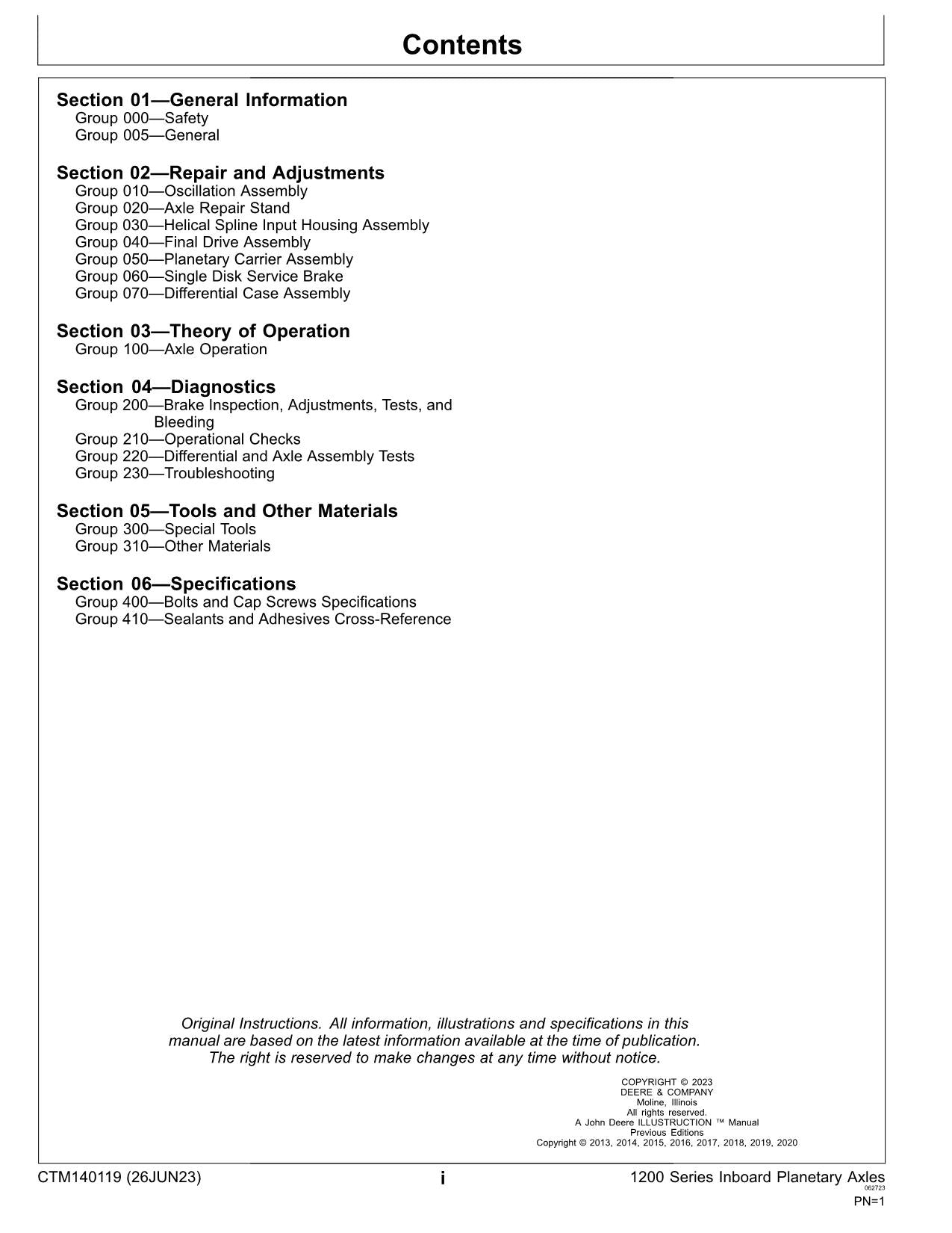 JOHN DEERE 1200 IV SERIES INBOARD PLANETARY AXLES SERVICE MANUAL