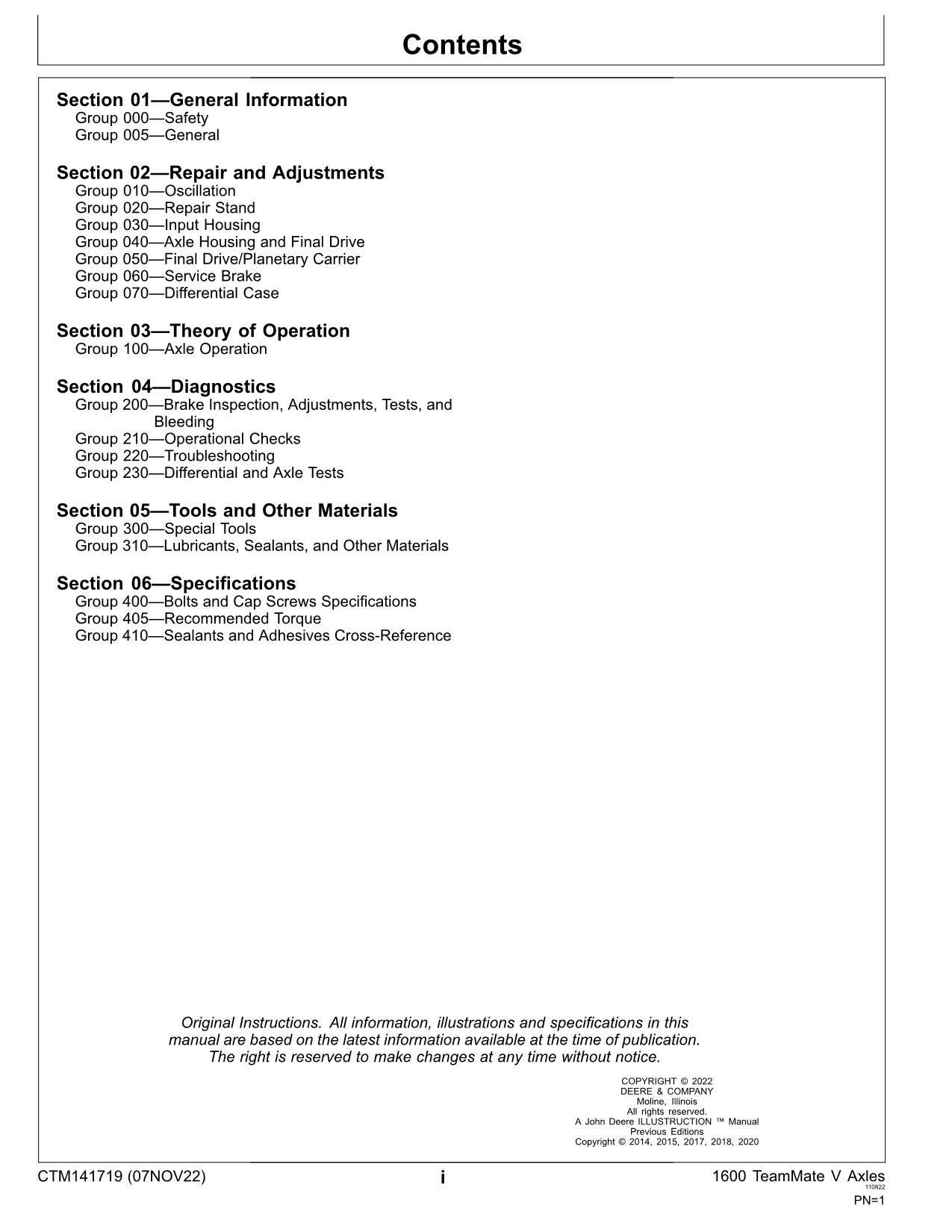 JOHN DEERE TEAMMATE 1600 SERIES INBOARD PLANETARY AXLE REPAIR SERVICE MANUAL