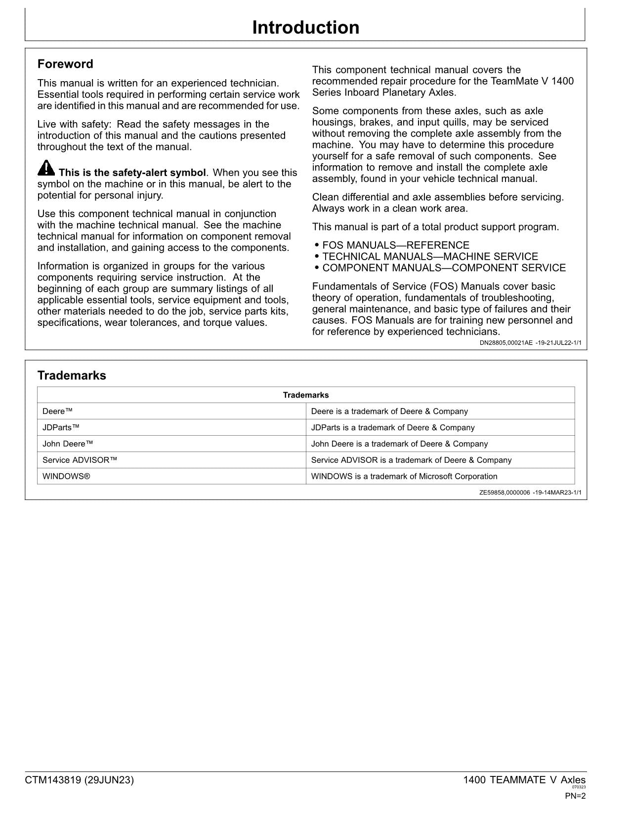 JOHN DEERE TEAMMATE 1400 SERIES V INBOARD PLANETARY AXLE REPAIR SERVICE MANUAL