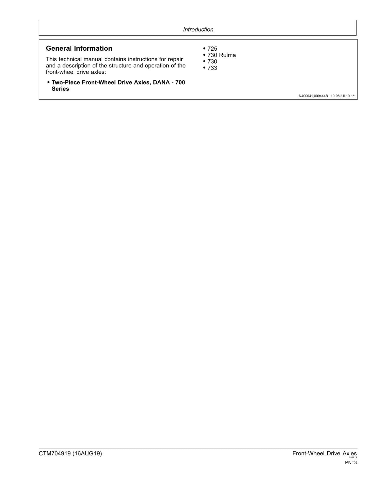 JOHN DEERE 6B1104 6B1204 6B1404 6B954 6A1354 6135B 6095B AXLE SERVICE MANUAL