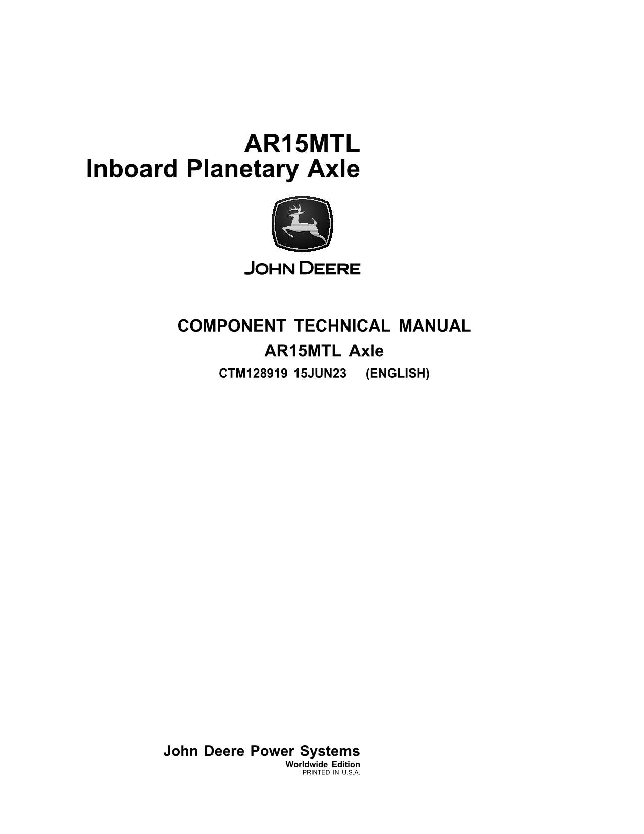 JOHN DEERE AR15MTL 1200 1400 1600 AR15MTL INBOARD PLANETARY AXLE SERVICE MANUAL