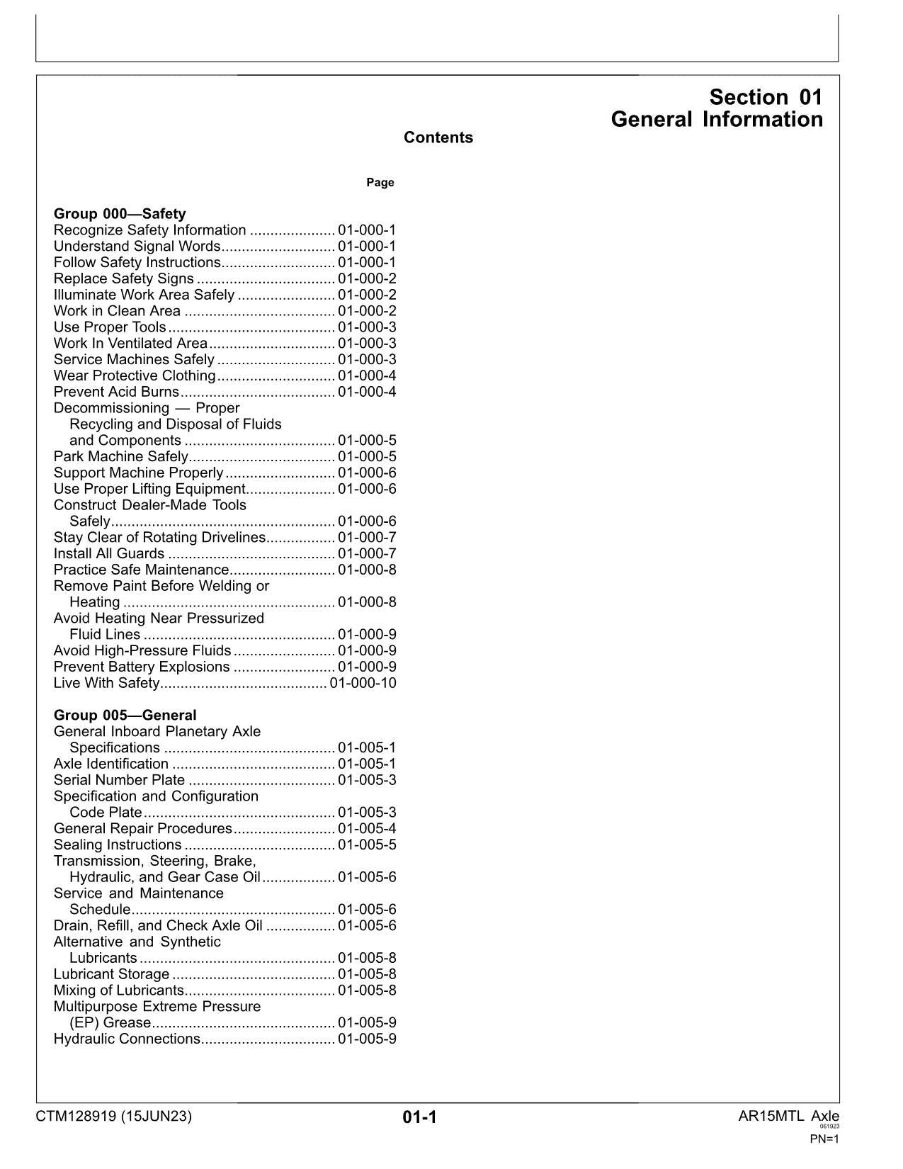 JOHN DEERE AR15MTL 1200 1400 1600 AR15MTL INBOARD PLANETARY AXLE SERVICE MANUAL