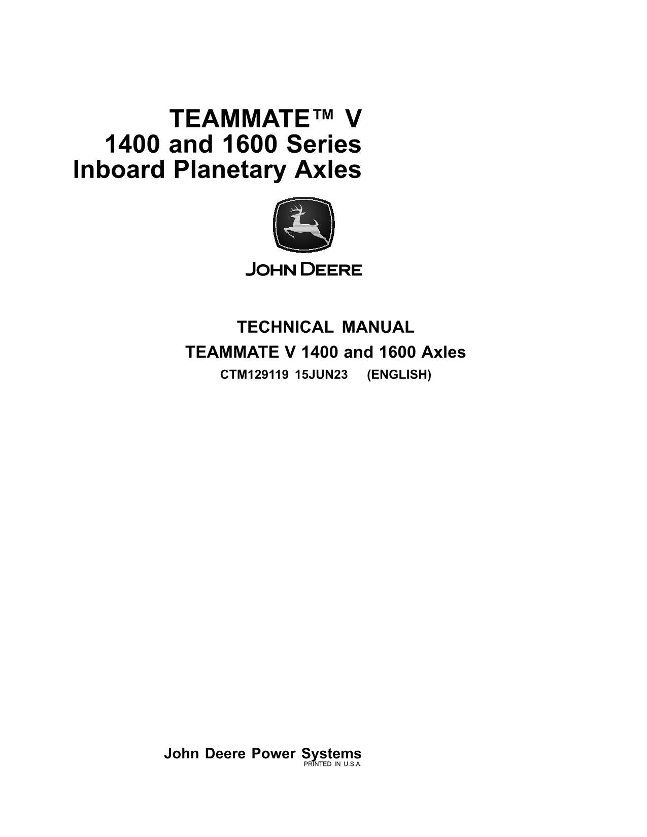 JOHN DEERE TEAMMATE TM V1400 1600 SERIES INBOARD PLANETARY AXLE SERVICE MANUAL