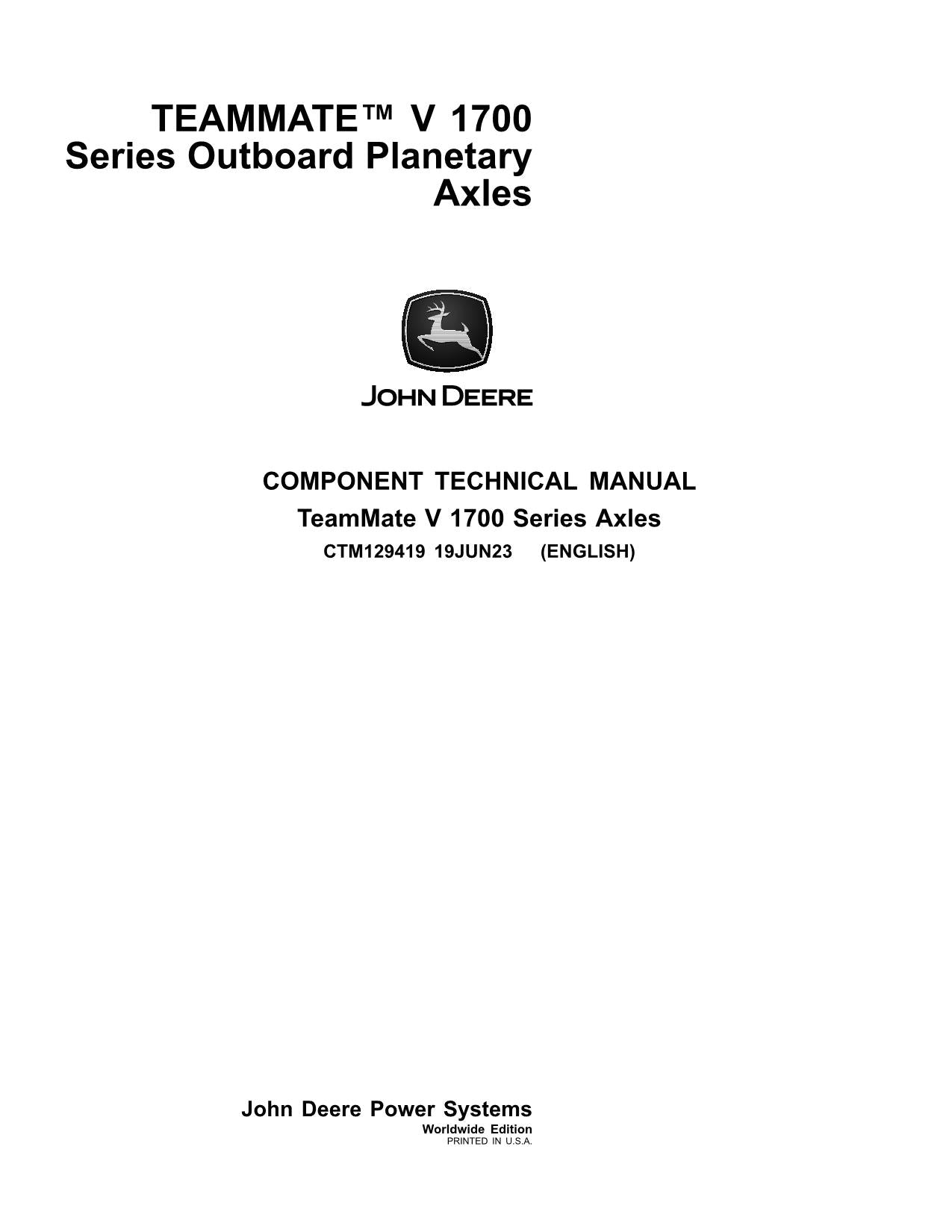 JOHN DEERE TEAMMATE TM V 1700 SERIES OUTBOARD PLANETARY AXLE SERVICE MANUAL