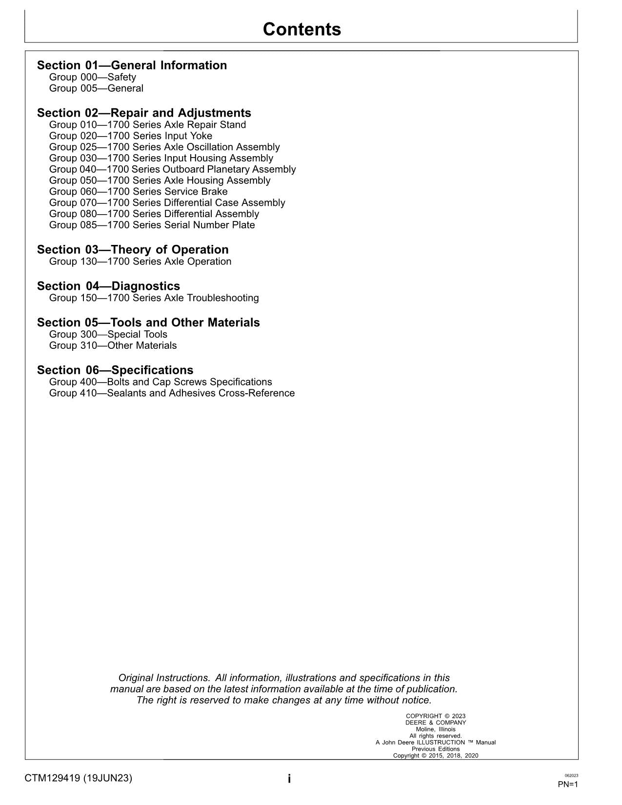 JOHN DEERE TEAMMATE TM V 1700 SERIES OUTBOARD PLANETARY AXLE SERVICE MANUAL