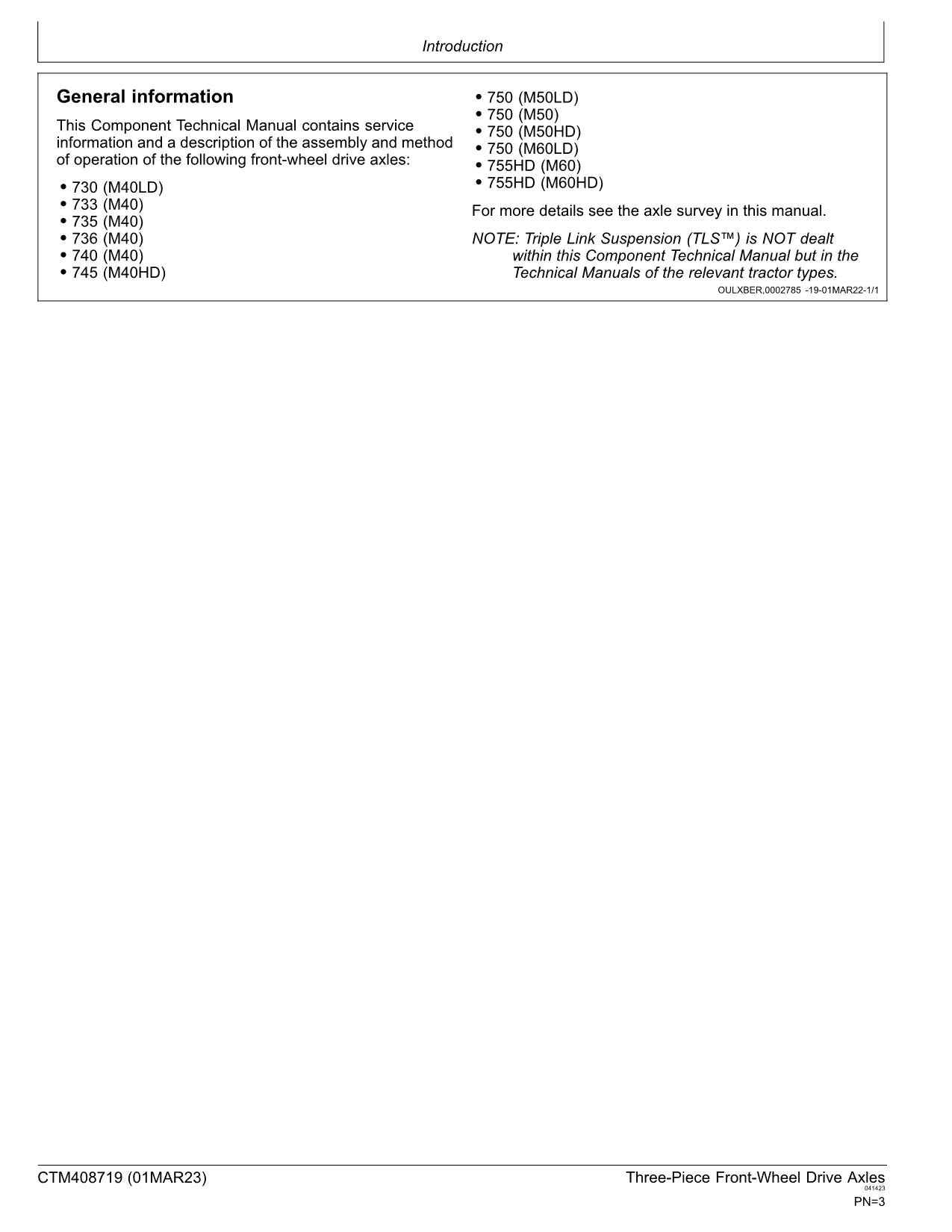 JOHN DEERE 6155M 6195M 6155R 6195R 185 6090M 215 175 6120R AXLE SERVICE MANUAL