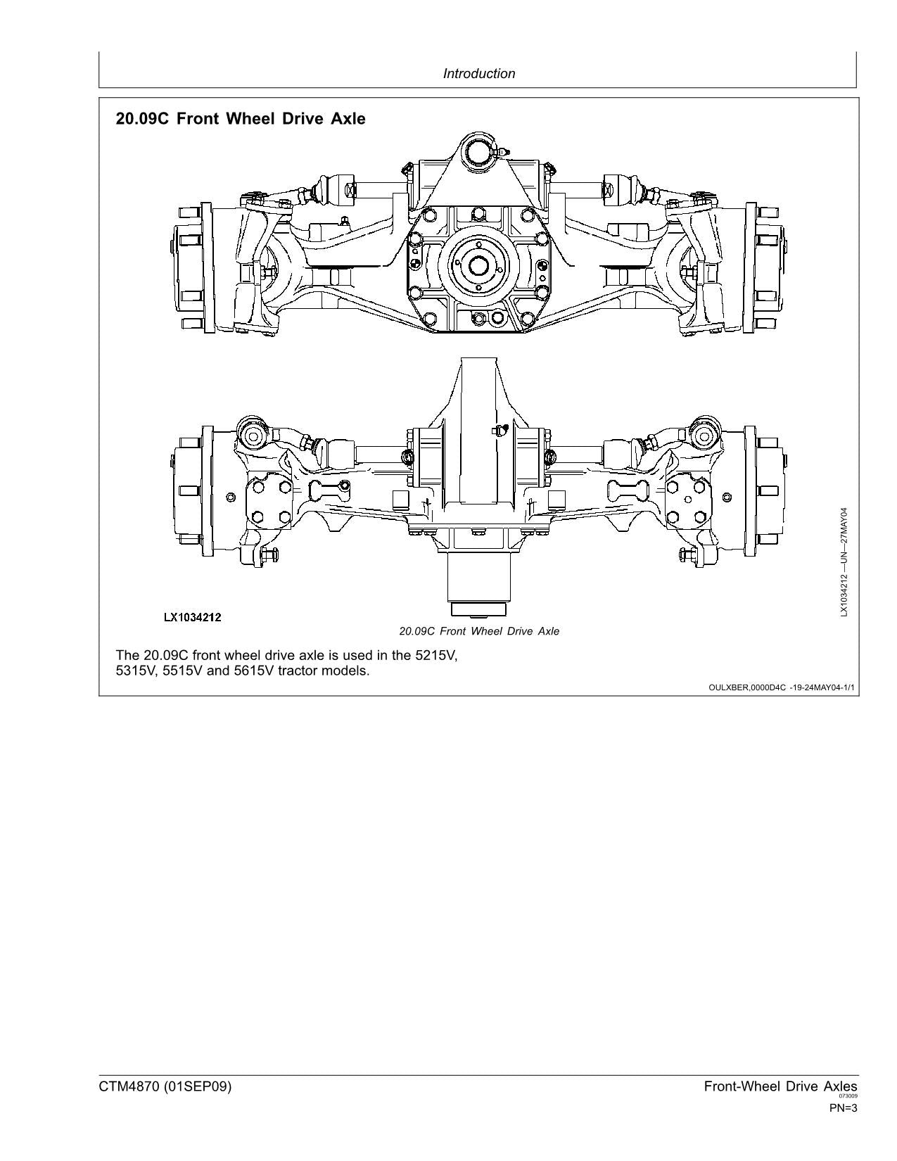 JOHN DEERE 00.16 20.09 20.09C 20.11 20.16 FRONT WHEEL DRIVE AXLE SERVICE MANUAL