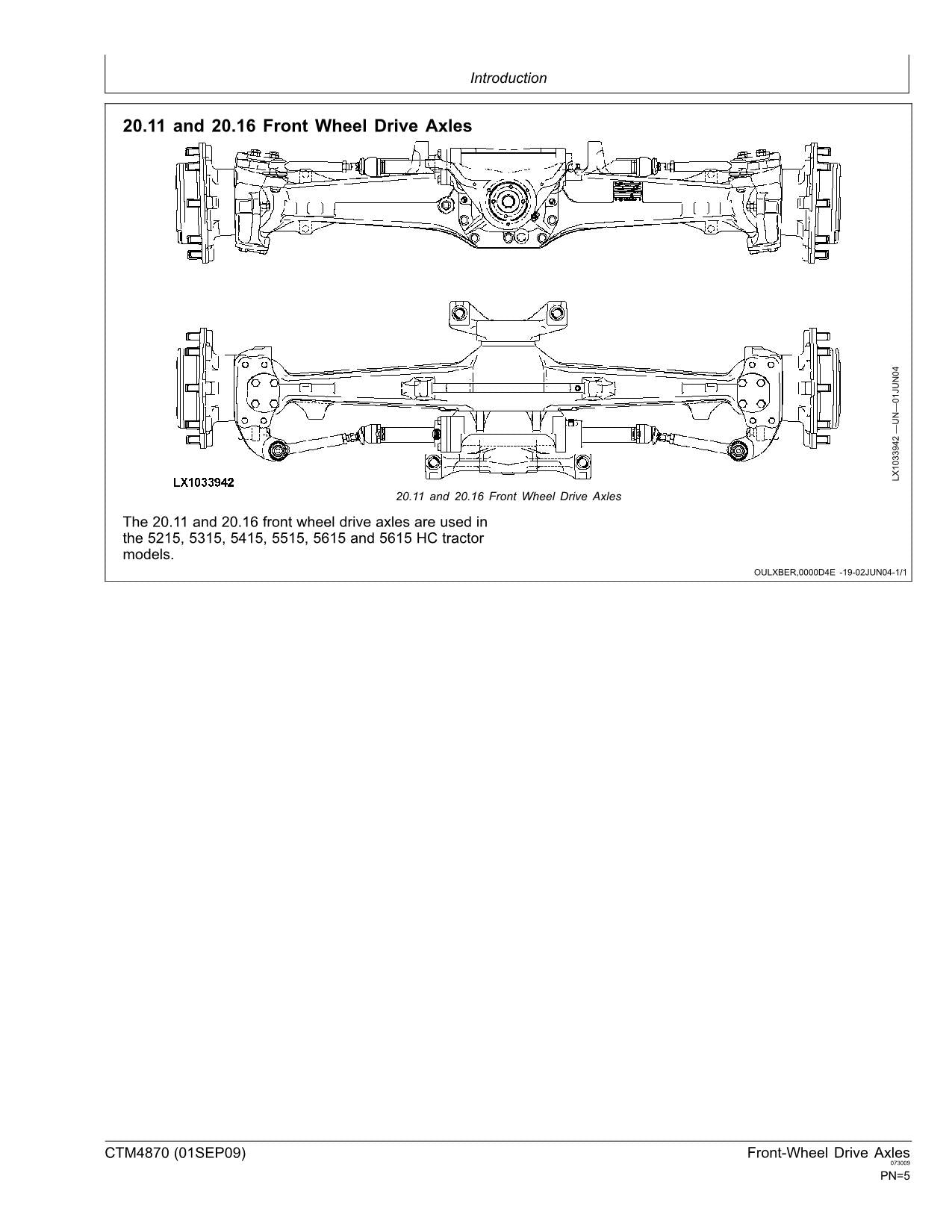 JOHN DEERE 00.16 20.09 20.09C 20.11 20.16 FRONT WHEEL DRIVE AXLE SERVICE MANUAL