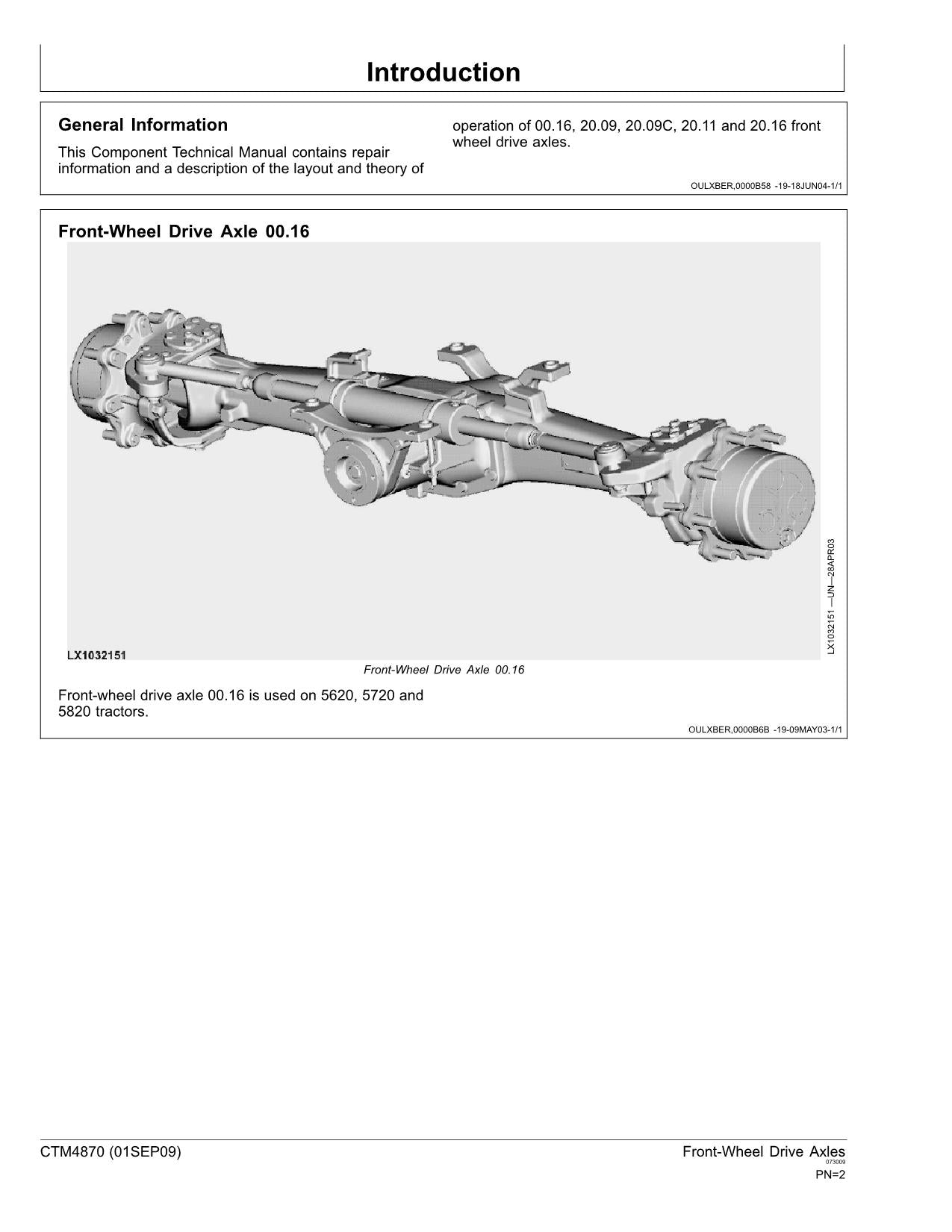 JOHN DEERE 00.16 20.09 20.09C 20.11 20.16 FRONT WHEEL DRIVE AXLE SERVICE MANUAL