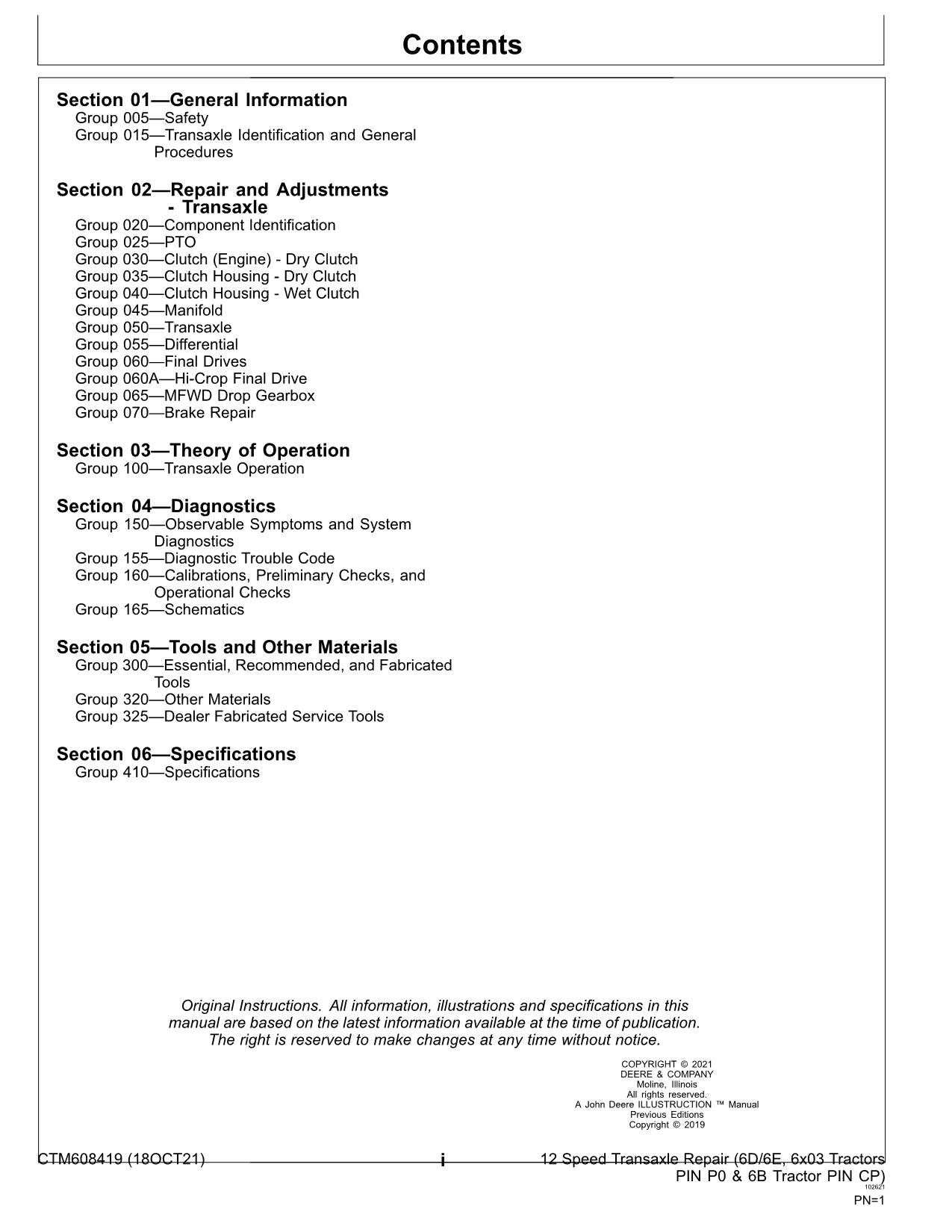 JOHN DEERE 6B-1104 6125E 6115E 6125D SPEED TRANSAXLE REPAIR SERVICE MANUAL