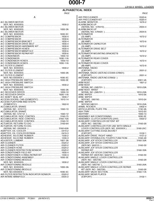 HITACHI LX150-3 LOADER PARTS CATALOG MANUAL