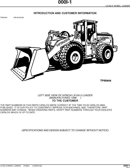 HITACHI LX150-3 LADER-TEILEKATALOGHANDBUCH