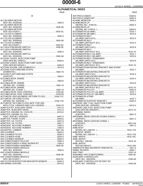 HITACHI JOHN DEERE LX120-3 WHEEL LOADER PARTS CATALOG MANUAL