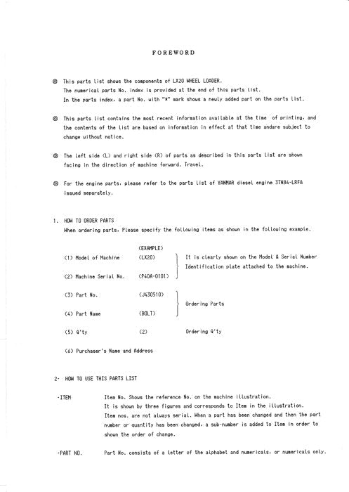 MANUEL DU CATALOGUE DES PIÈCES DE RECHANGE POUR CHARGEUSE SUR ROUES HITACHI LX20 SER 0101-