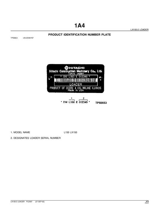 HITACHI LX150-2 LADER-TEILEKATALOGHANDBUCH