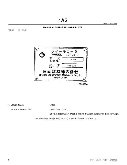 HITACHI LX150-2 LADER-TEILEKATALOGHANDBUCH