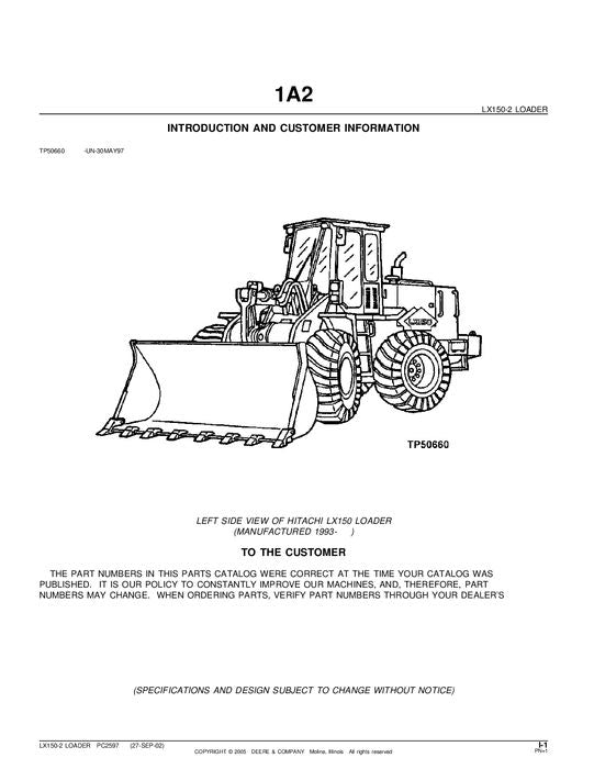 HITACHI LX150-2 LOADER PARTS CATALOG MANUAL