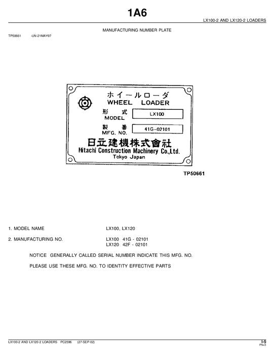 HITACHI LX100-2 LX120-2 LADER-TEILEKATALOGHANDBUCH