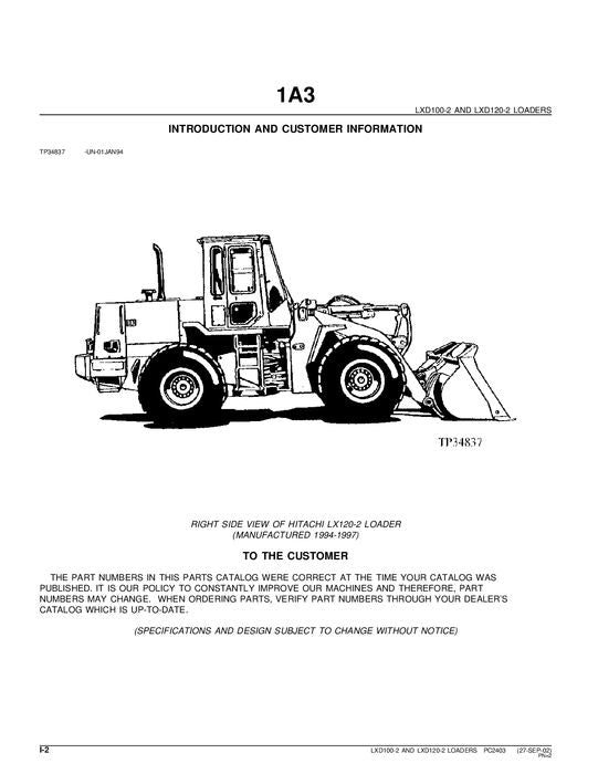 HITACHI LXD100-2 LXD120-2 LADER-TEILEKATALOGHANDBUCH