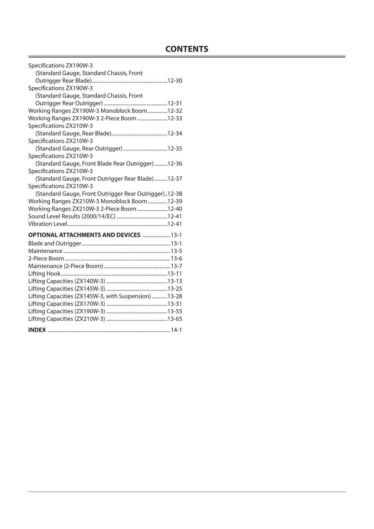 HITACHI ZX ZAXIS 140W-3 190W-3 210W-3 EXCAVATOR OPERATORS MANUAL