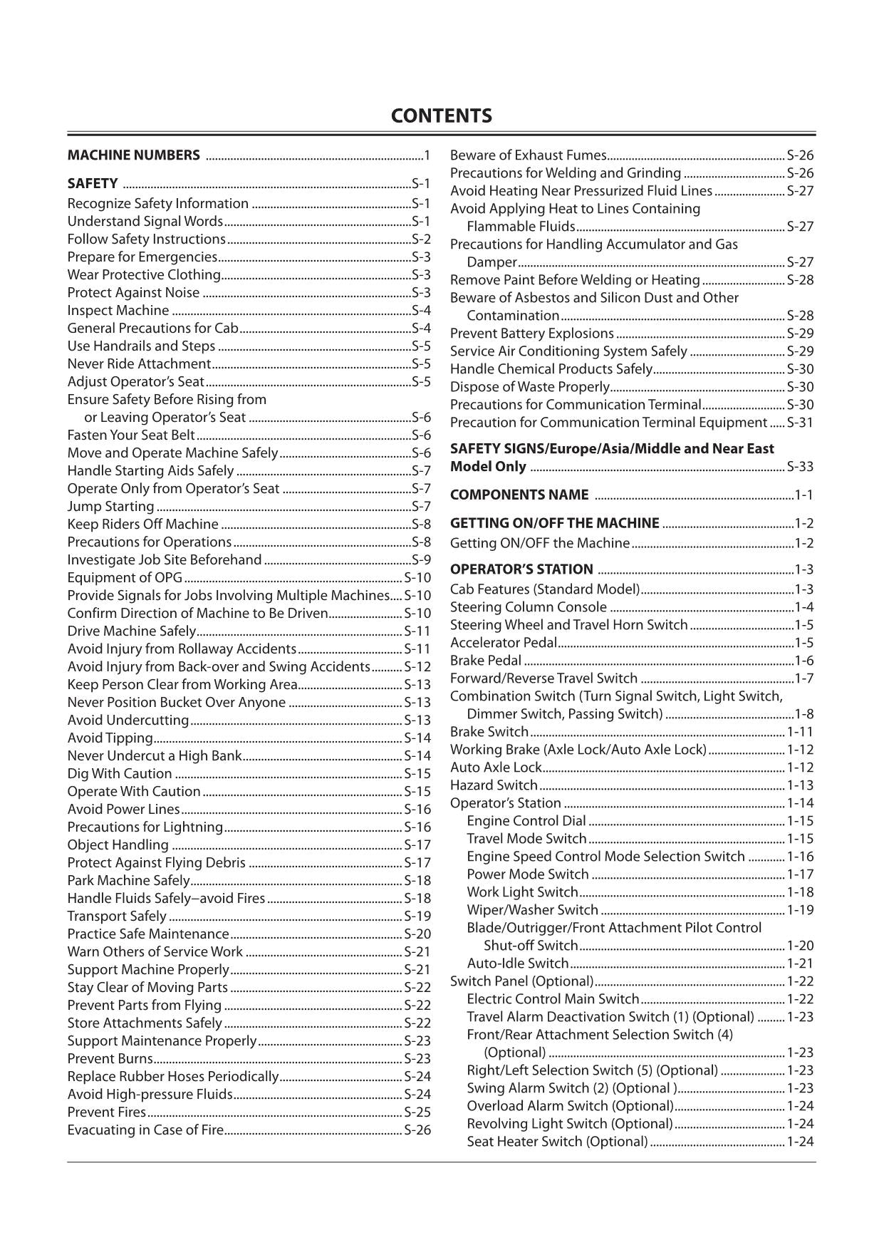 HITACHI ZX ZAXIS 140W-3 190W-3 210W-3 EXCAVATOR OPERATORS MANUAL