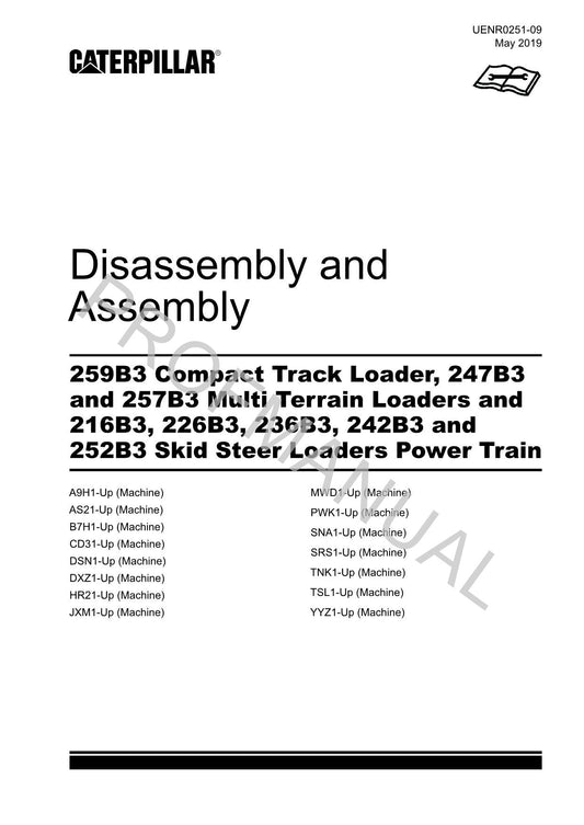 Caterpillar 259B3 247B3 257B3 216B3 Power Train Service Manual Disassem Assem