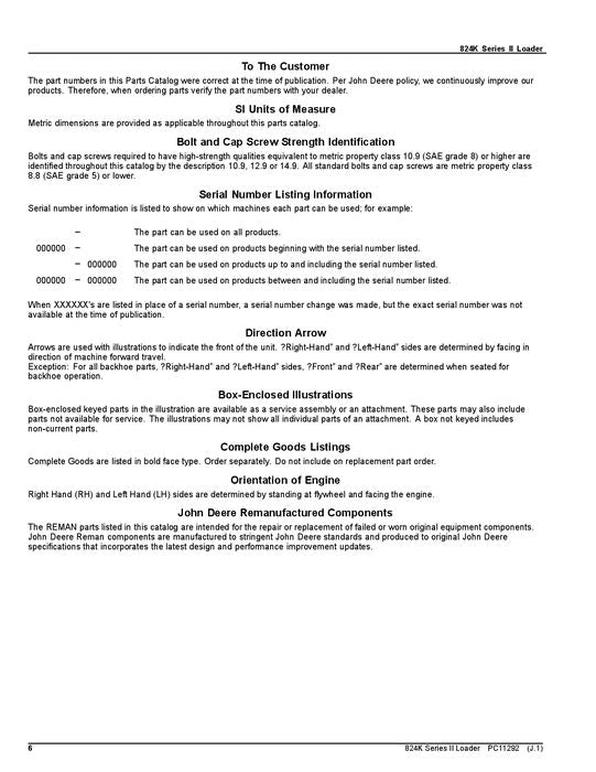 JOHN DEERE 824K SERIE II CRAWLER ERSATZTEILKATALOGHANDBUCH