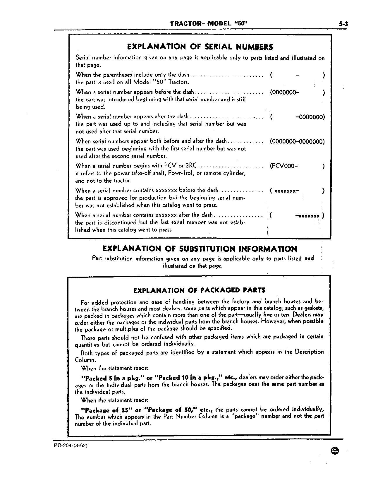 JOHN DEERE 50 TRACTOR PARTS CATALOG MANUAL