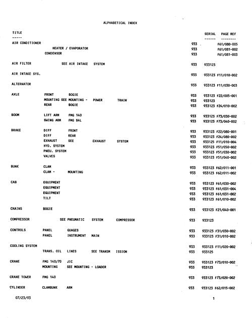 JOHN DEERE 933 933C CLAMBUNK PARTS CATALOG MANUAL 933123–933154