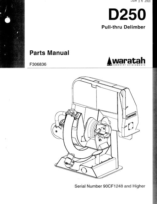 JOHN DEERE D250 DELIMBER PARTS CATALOG MANUAL 90CF1248