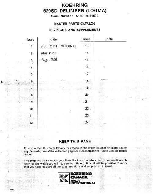 JOHN DEERE 620SD DELIMBER PARTS CATALOG MANUAL 51601-51604