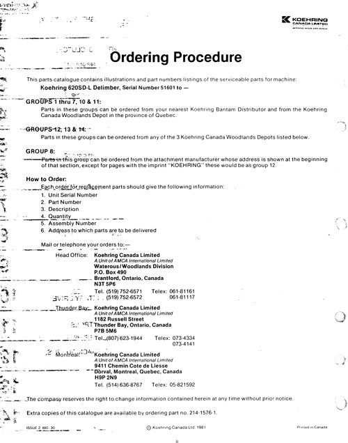 JOHN DEERE 620SD DELIMBER PARTS CATALOG MANUAL 51601-51604