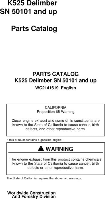 JOHN DEERE K525 DELIMBER  PARTS CATALOG MANUAL