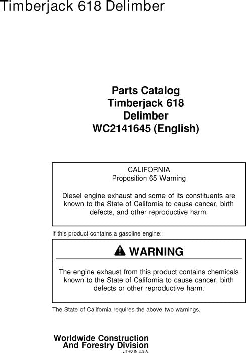 JOHN DEERE 618  DELIMBER  PARTS CATALOG MANUAL