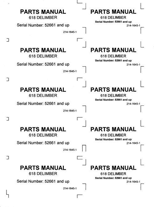 JOHN DEERE 618  DELIMBER  PARTS CATALOG MANUAL